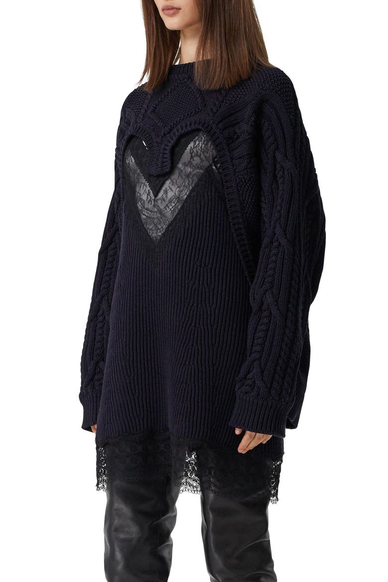 Cable Lace Reconstructed Sweater, Alternate, color, INK BLUE