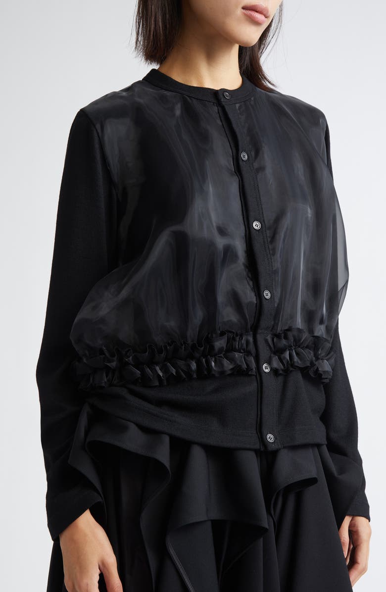 Noir Kei Ninomiya Mixed Media Wool & Organdy Cardigan, Alternate, color,