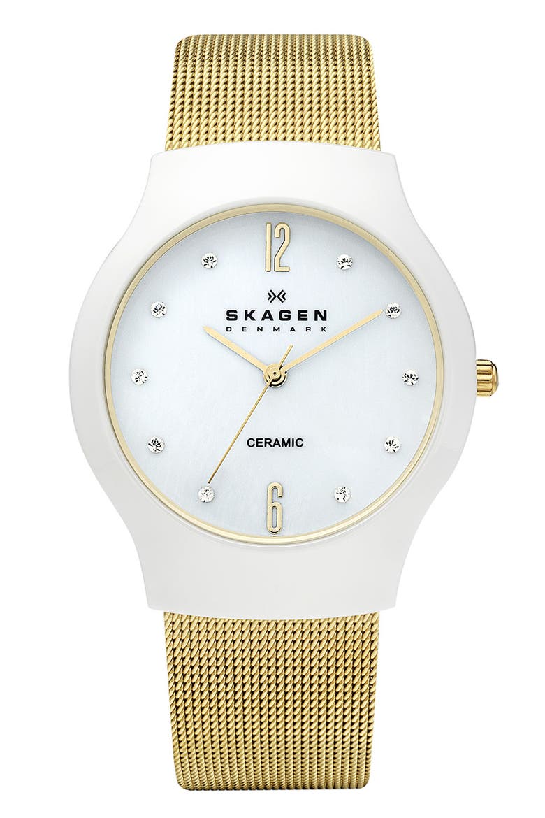 Ceramic Mesh Strap Watch, Main, color, GOLD