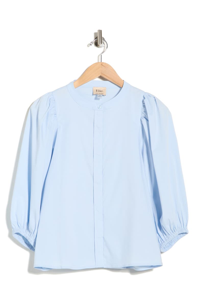 Puff Sleeve Button-Up Top, Alternate, color, LIGHT BLUE