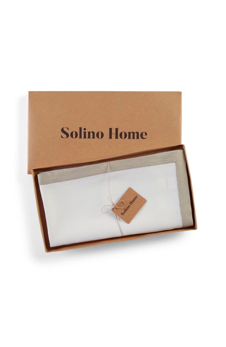 Solino Home Linen Table Throw - Classic, 52" x 52" Inch, Alternate, color, Natural And White