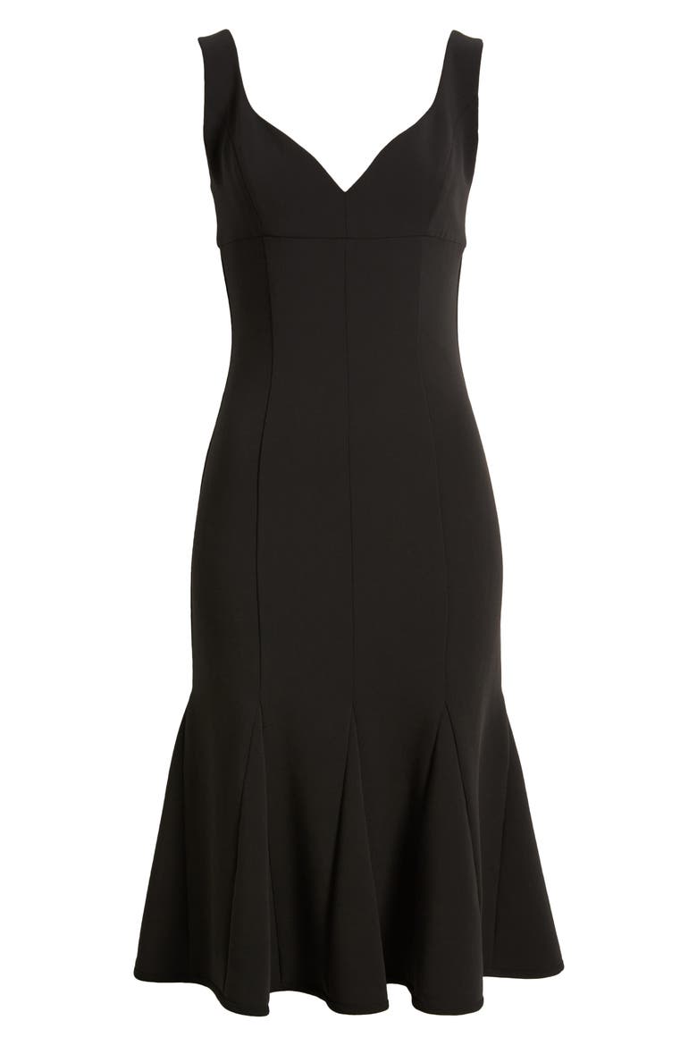 Ashlyn Godet Cocktail Midi Dress, Alternate, color, BLACK