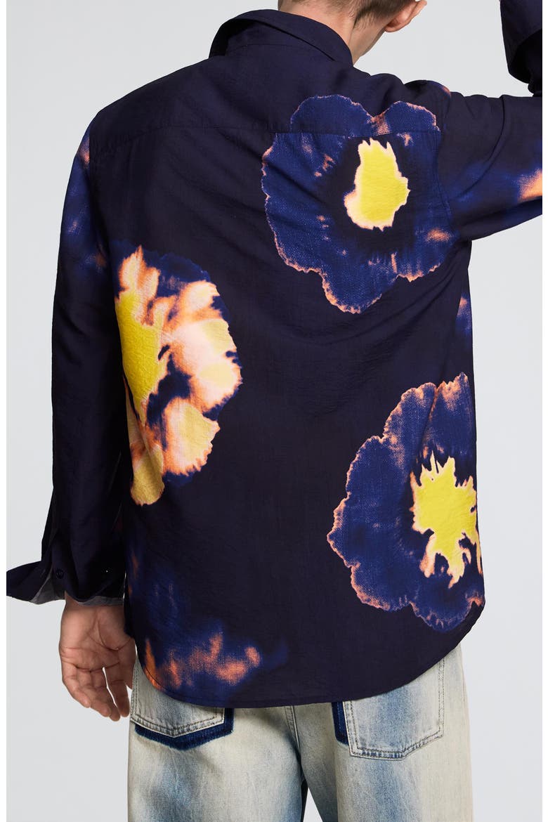 Floral Long Sleeve Button-Up Shirt, Alternate, color, BLACK