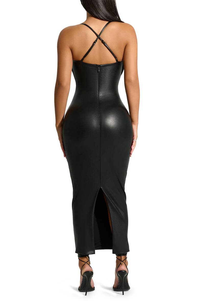 Naked Wardrobe Crossback Body-Con Faux Leather Midi Dress, Alternate, color,