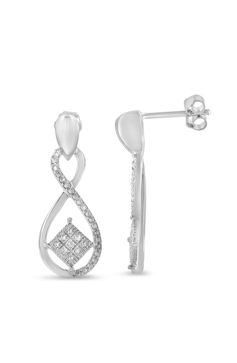 Haus of Brilliance Silver RoundDiamond Accent Tilted Square and Infinity Drop Earrings, Alternate, color, White