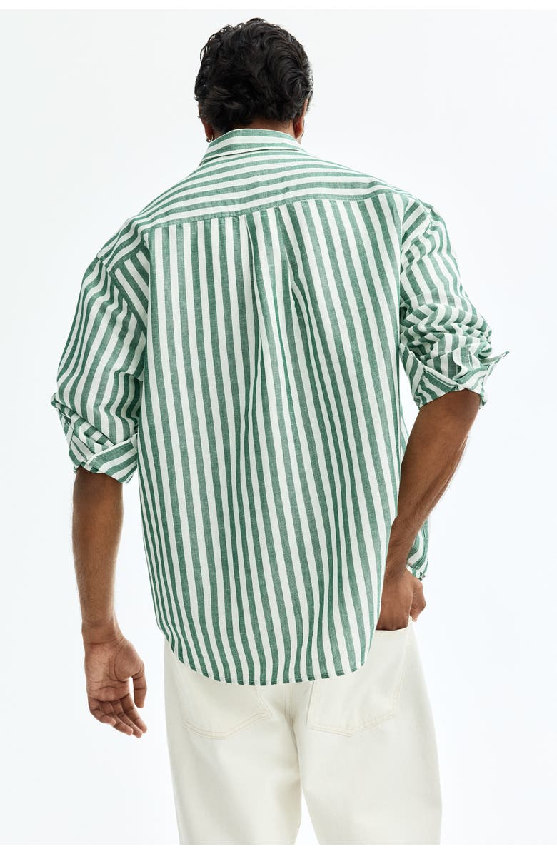 H&M Relaxed Fit Linen-blend Shirt, Alternate, color, Green/Striped