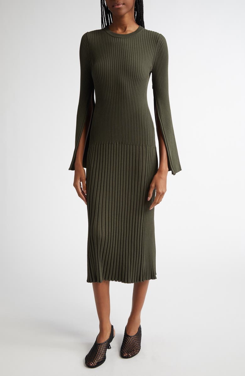 Proenza Schouler Kenna Long Sleeve Rib Midi Dress, Alternate, color,