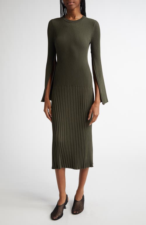 Proenza Schouler Kenna Midweight Viscose Rib Midi Dress In Fatigue