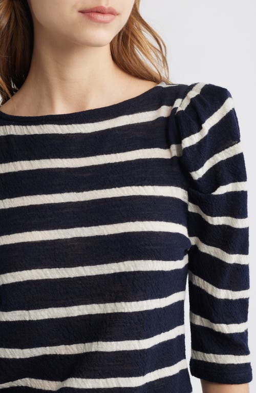 Frame The Ruched Stripe Wool T-shirt In Navy Multi