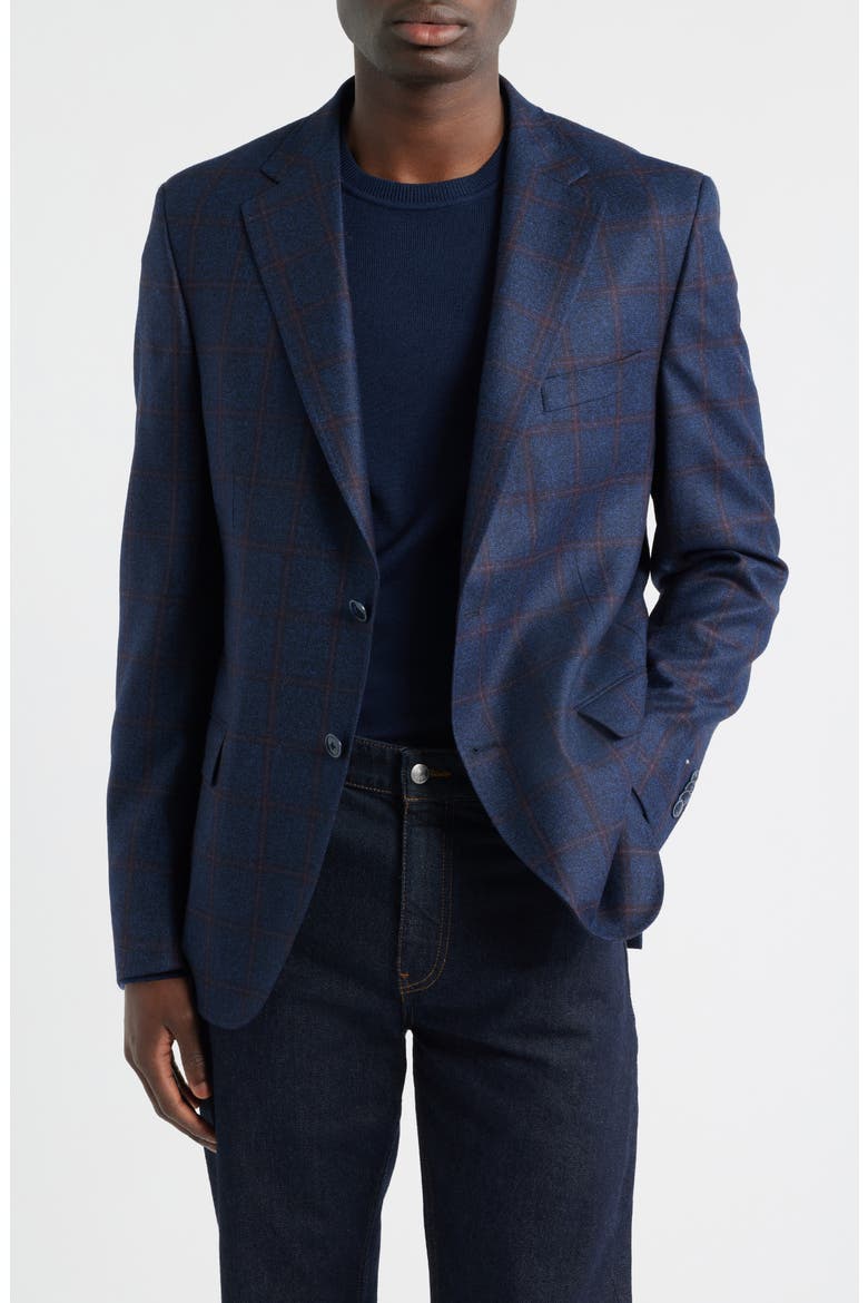Hyperlight Soft Navy Windowpane Check Wool Sport Coat, Main, color, BLUE
