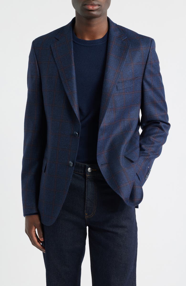 Peter Millar Hyperlight Soft Navy Windowpane Check Wool Sport Coat, Main, color, Blue