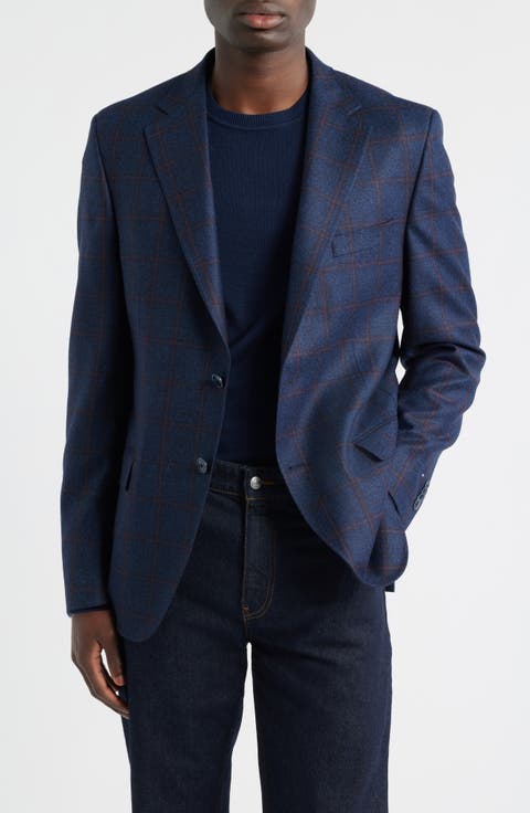 Hyperlight Soft Navy Windowpane Check Wool Sport Coat (Regular & Big)