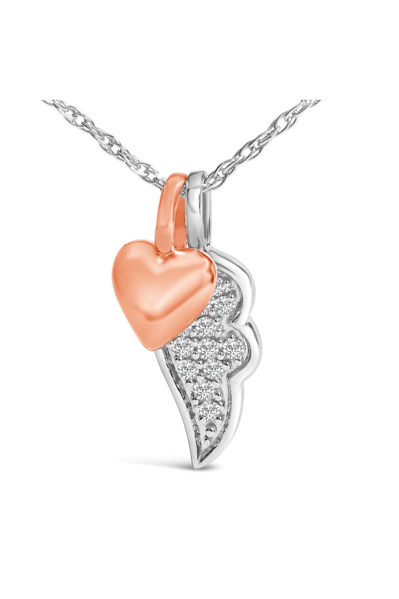 14K Rose Gold Plated Sterling Silver 1/10 Cttw Diamond Heart & Wing Pendant Necklace, Alternate, color, White Gold over Silver