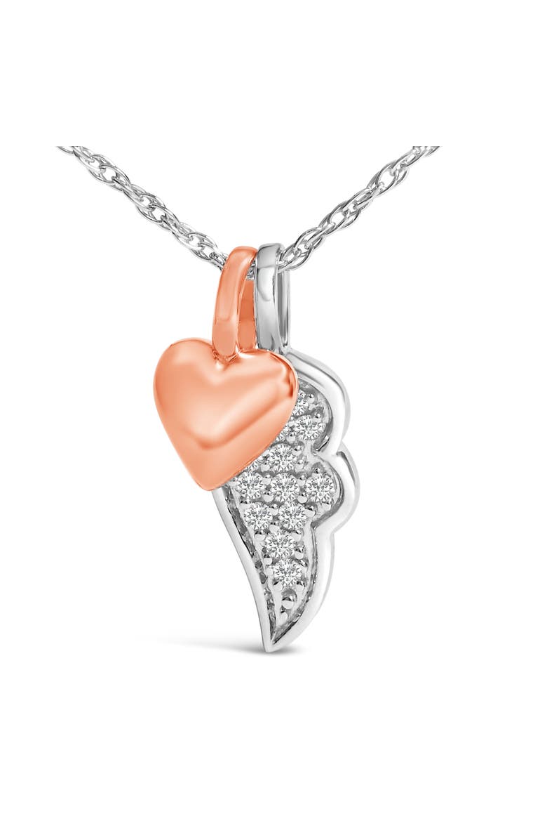 Haus of Brilliance 14K Rose Gold Plated Sterling Silver 1/10 Cttw Diamond Heart & Wing Pendant Necklace, Alternate, color, White Gold Over Silver