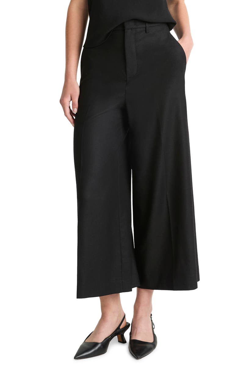Vince Mid Rise Flannel Culottes, Main, color, Black