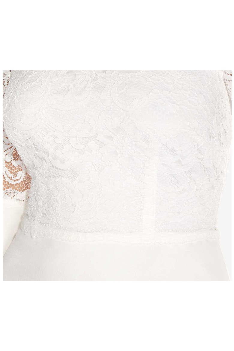 Bell Sleeve Lace & Crepe A-Line Dress, Alternate, color, IVORY