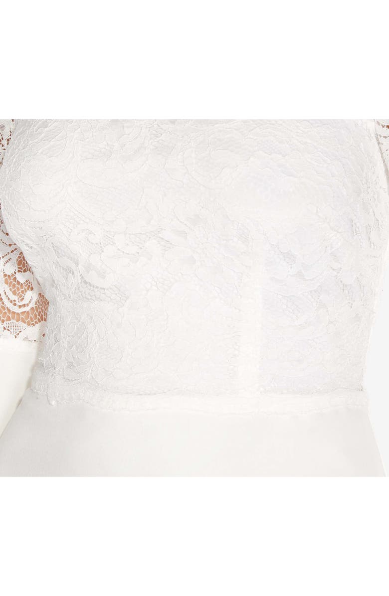 Adrianna Papell Bell Sleeve Lace & Crepe A-Line Dress, Alternate, color, 