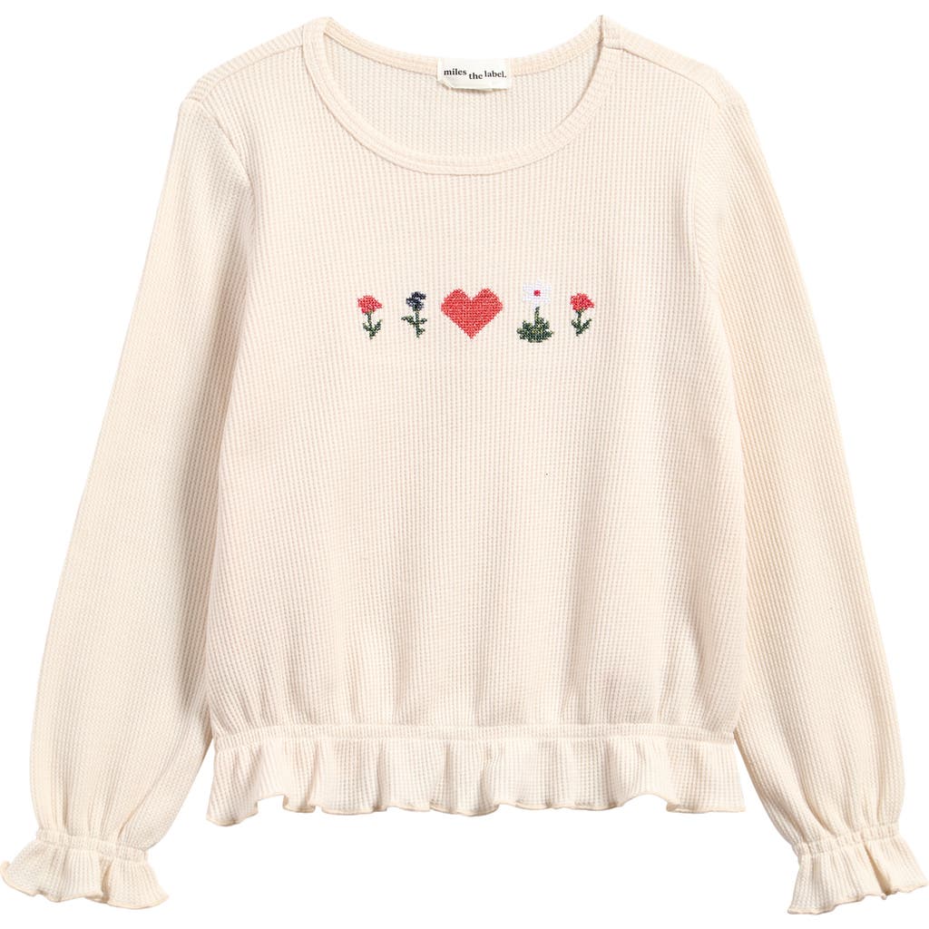 Shop Miles The Label Kids' Ditsy Pixels Waffle Top In Beige