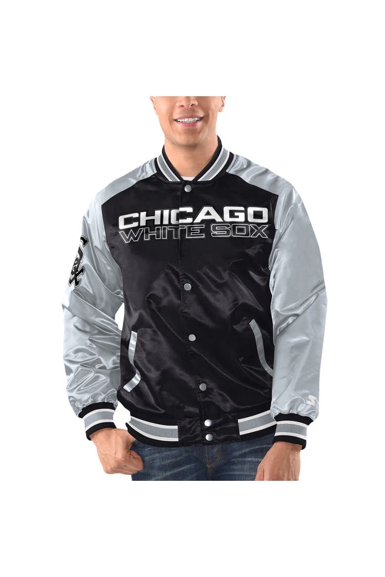Men's Starter Black/Silver Chicago White Sox Varsity Satin Full-Snap Jacket, Alternate, color, Black
