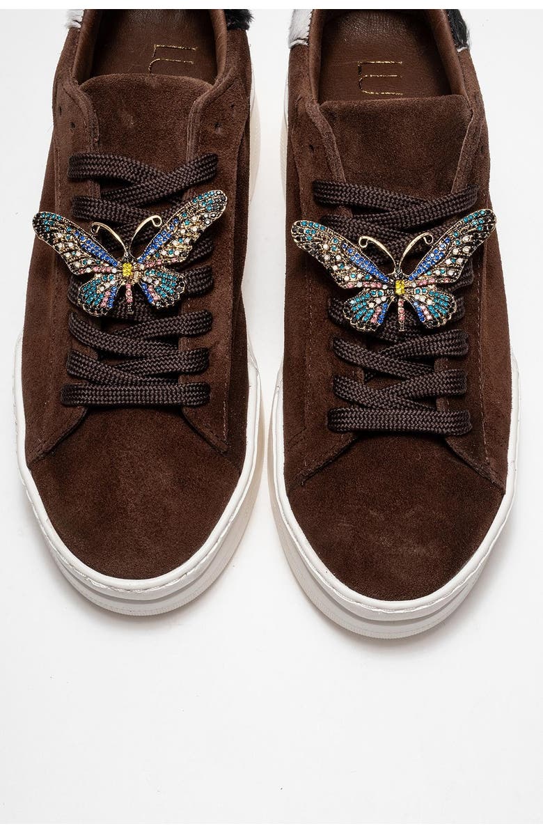 Forever & Always Shoes Anda Leather Buckled Sneakers, Alternate, color, Brown Suede Leather