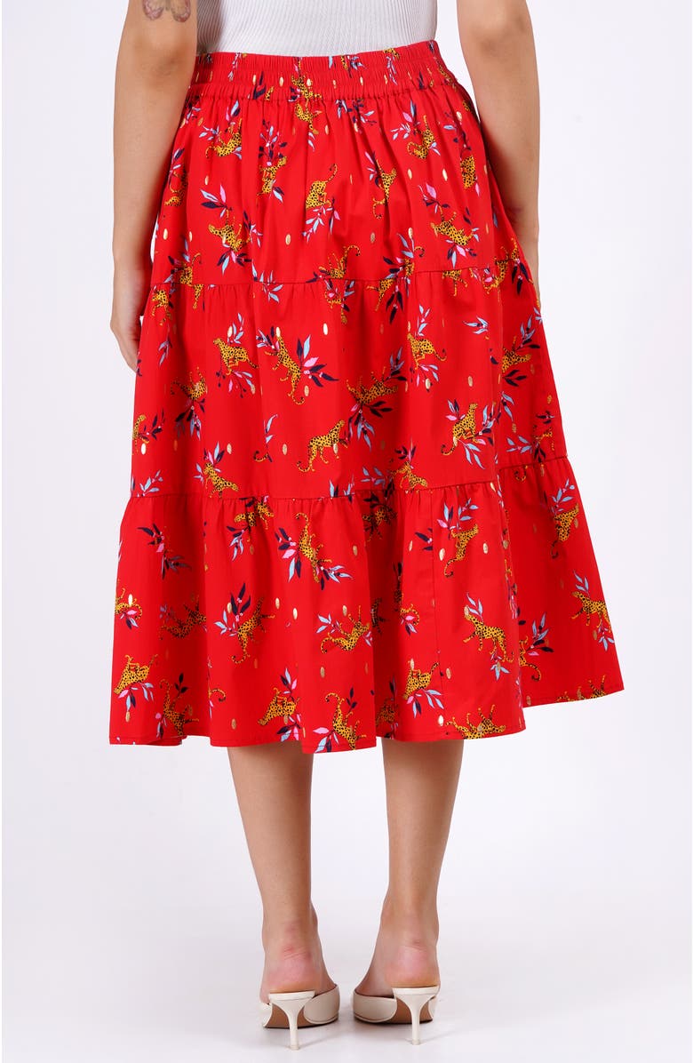 Leota Evelyn Tiered Midi Skirt, Alternate, color, Lucky Cheetah Poppy Red