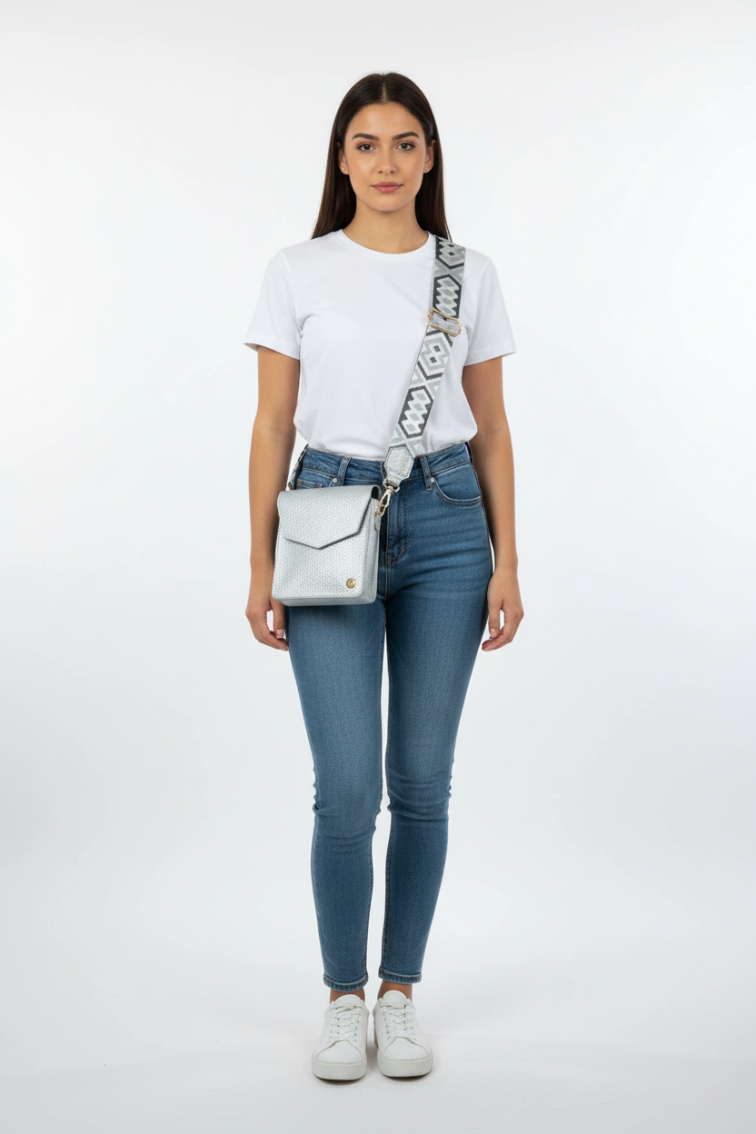 EVA INNOCENTI Patty Metallic Leather Crossbody Bag, Alternate, color, Silver