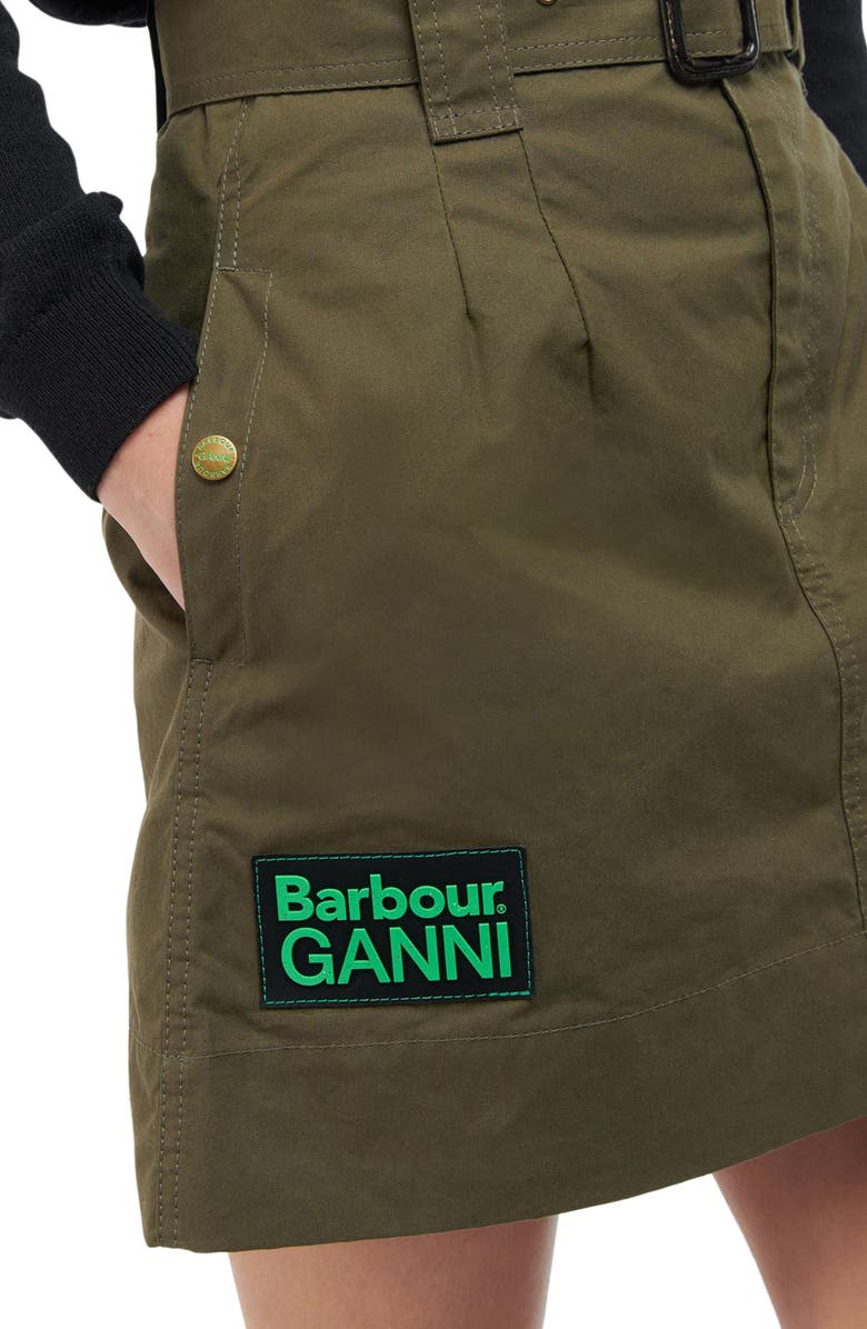 BARBOUR X GANNI x Ganni A-Line Belted Organic Cotton Skirt, Alternate, color,