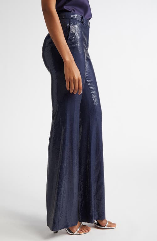 Michael Kors Haylee Sequined Flare Crepe Trousers In Maritime
