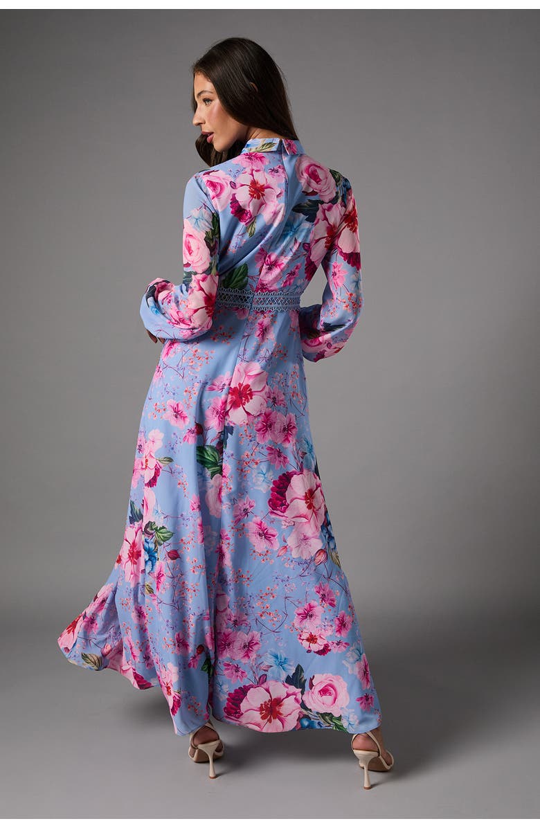 Coast Pleated Lace Trim Long Sleeve Midi Dress, Alternate, color, Blue