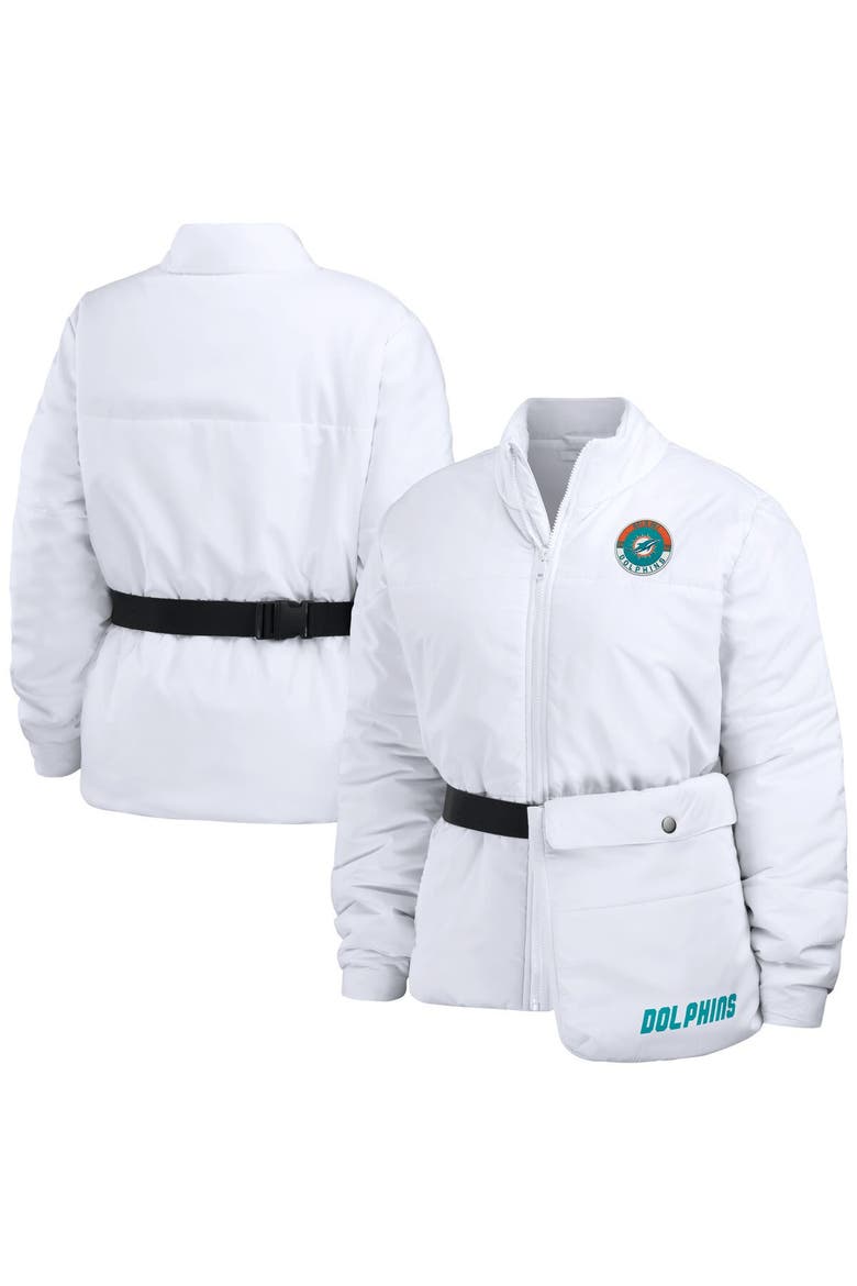 Women's WEAR by Erin Andrews  White Miami Dolphins Packaway Full-Zip Puffer Jacket, Main, color, White