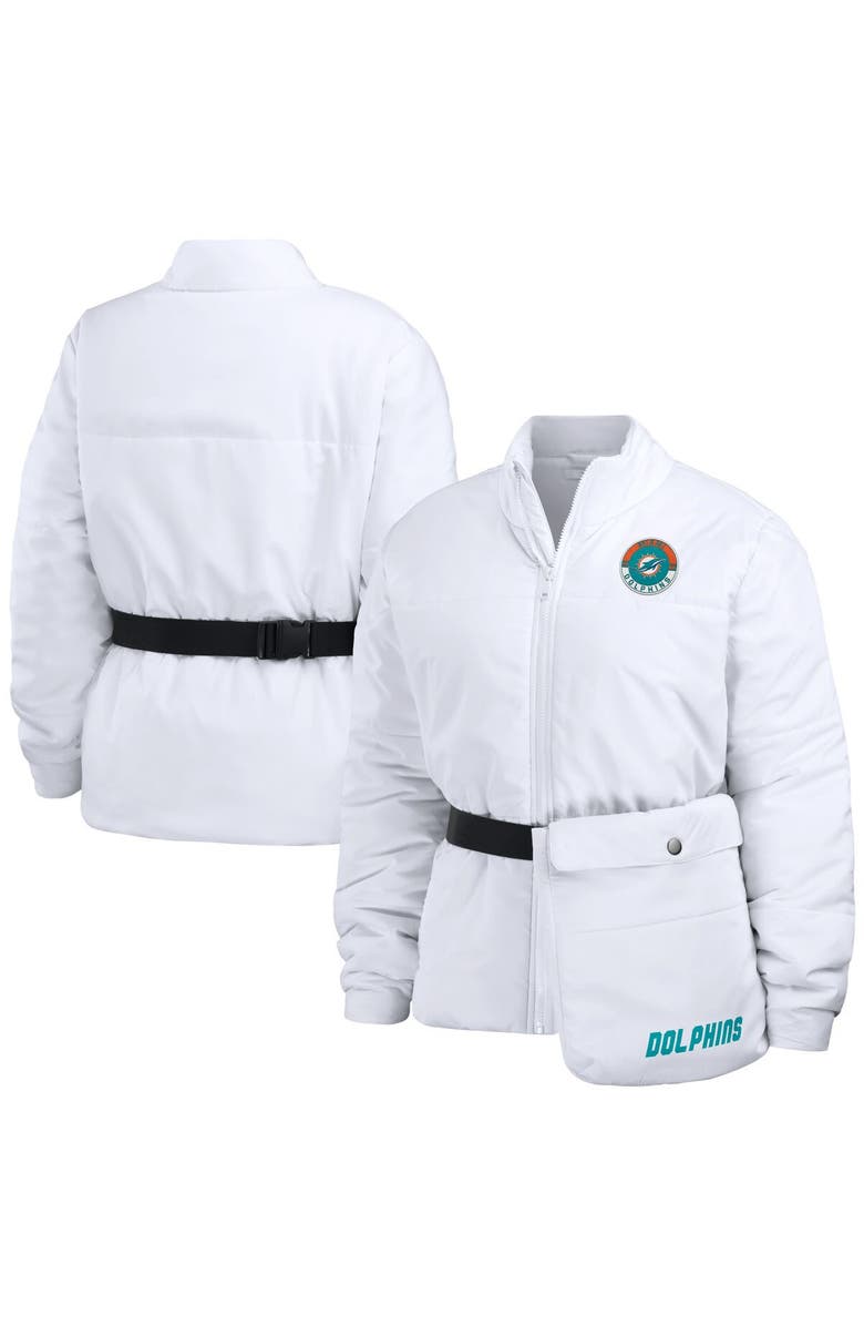 WEAR by Erin Andrews Women's WEAR by Erin Andrews  White Miami Dolphins Packaway Full-Zip Puffer Jacket, Main, color, White