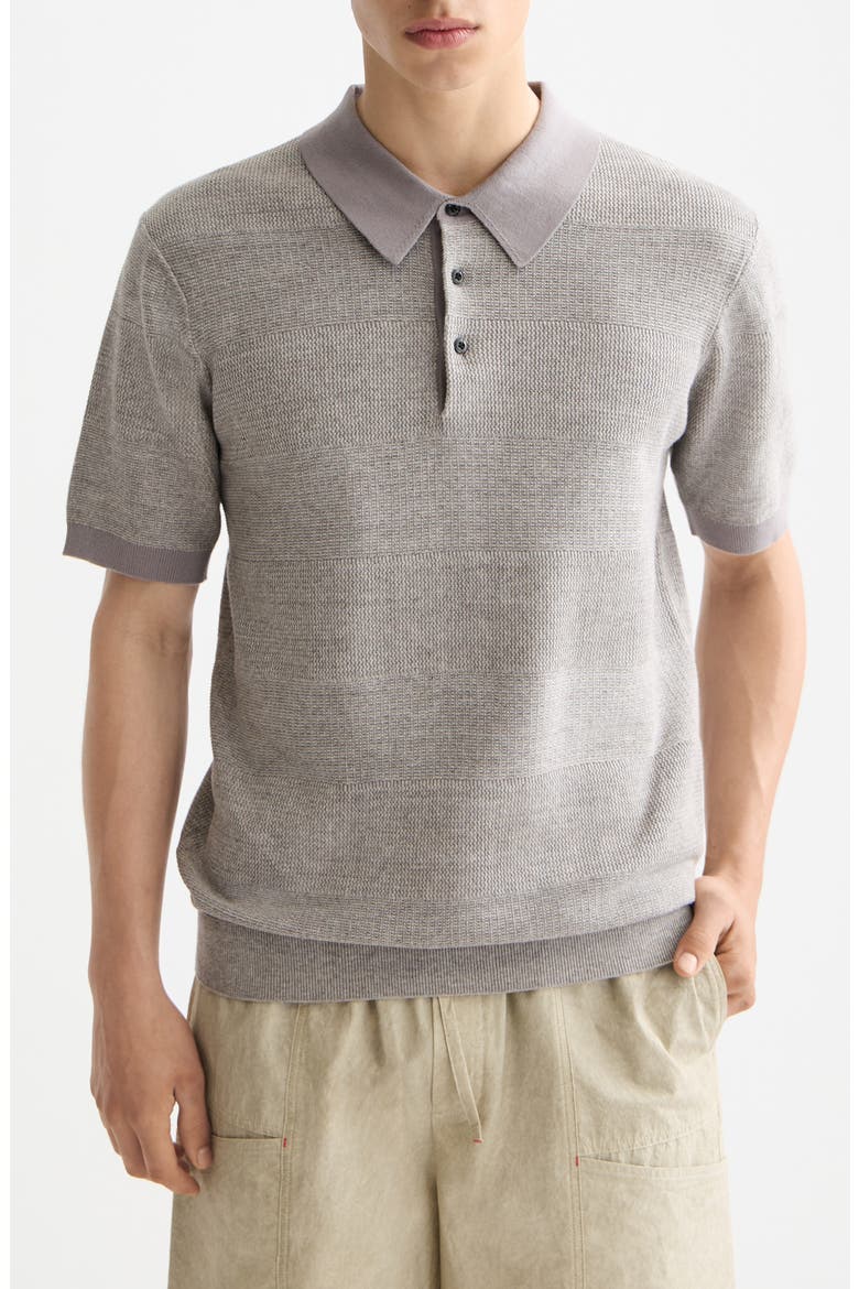 Tonal Stripe Cotton Polo Sweater, Main, color, GREY MELANGE
