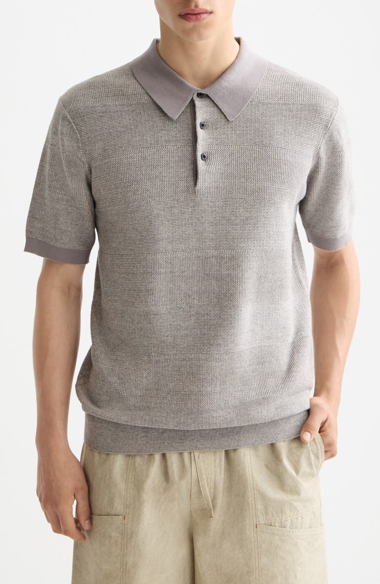Scotch & Soda Tonal Stripe Cotton Polo Sweater, Main, color, Grey Melange