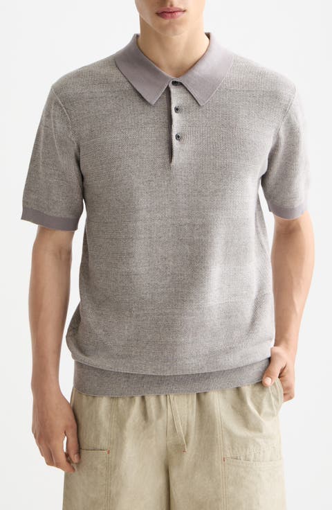 Tonal Stripe Cotton Polo Sweater