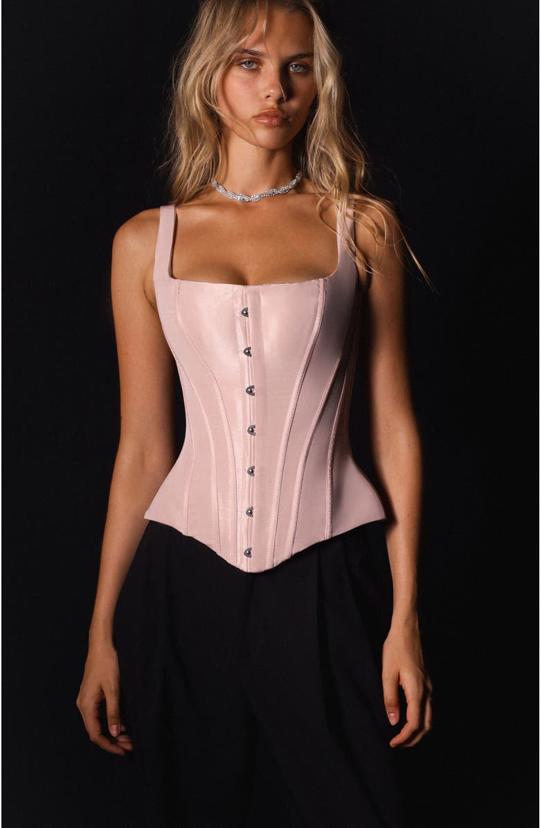 Milla Structured Low Waist Taffeta Corset in Pink for Cocktail Events, Alternate, color, Pink