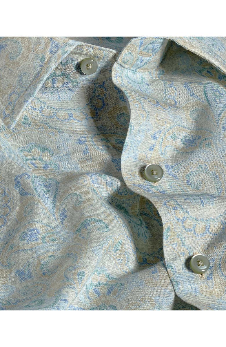 David Donahue Paisley Long Sleeve Linen & Pima Cotton Button-Up Shirt, Alternate, color, Dune/ Multi
