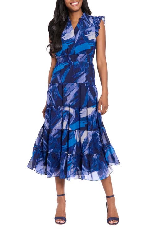 Flutter Sleeve Tiered Chiffon Maxi Dress