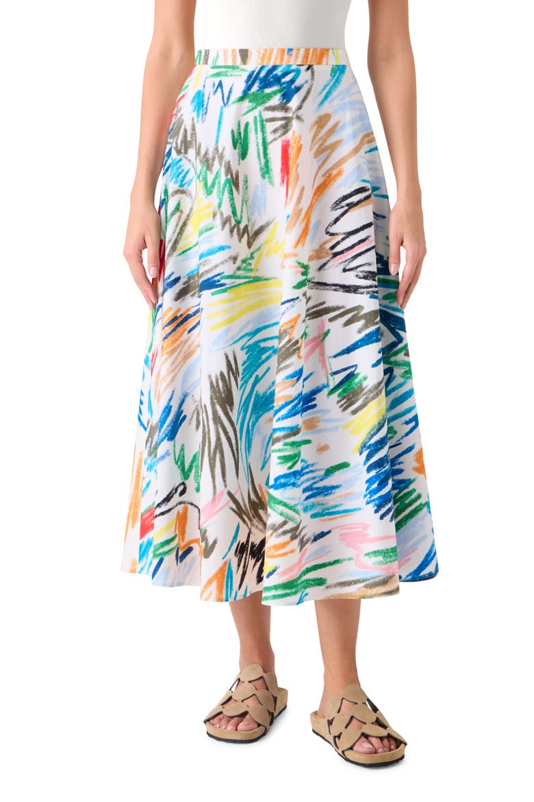 Scribble Print Cotton A-Line Skirt, Main, color, CREAM-MULTI