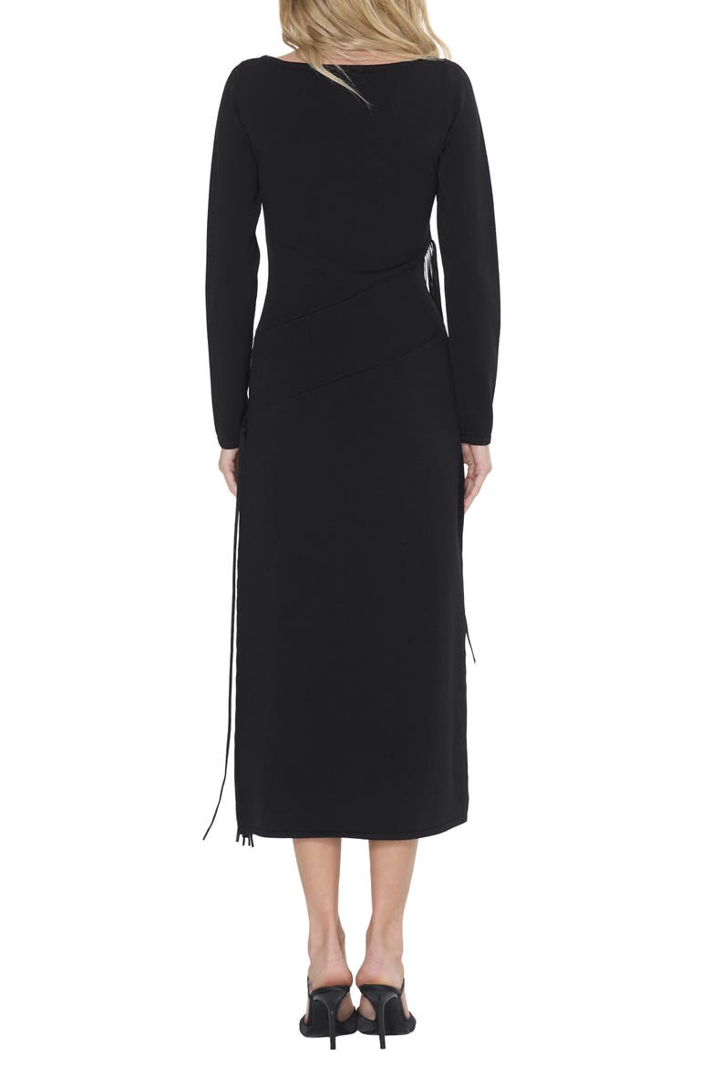 Jessica Fringe Long Sleeve Midi Dress, Alternate, color, BLACK