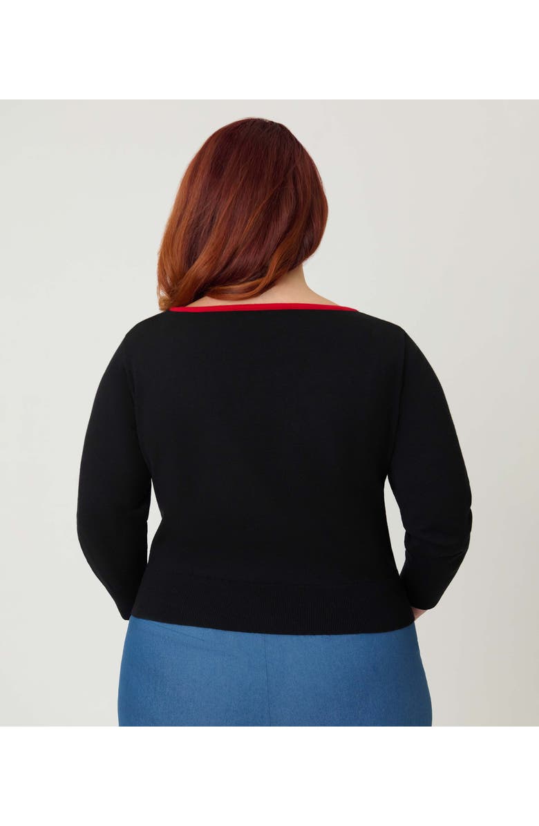 Unique Vintage Plus Size 1950s Crop Knit Cardigan, Alternate, color, Black W/Cherries