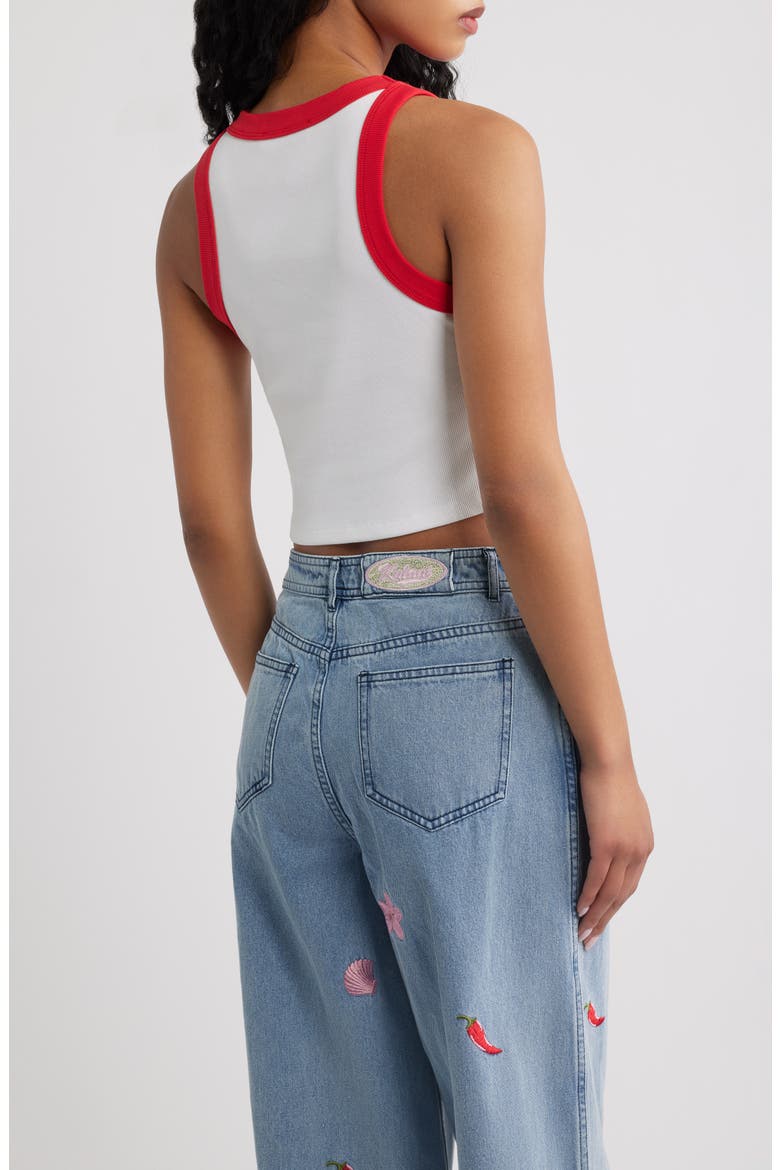 Embroidered Contrast Binding Crop Tank, Alternate, color, FASTLANE FLING