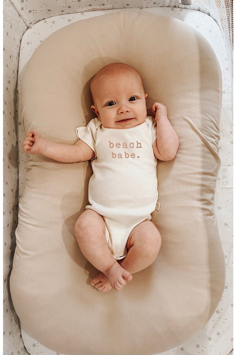 Beach Babe - Organic Short Sleeve Baby Bodysuit, Alternate, color, Natural Clay Lettering