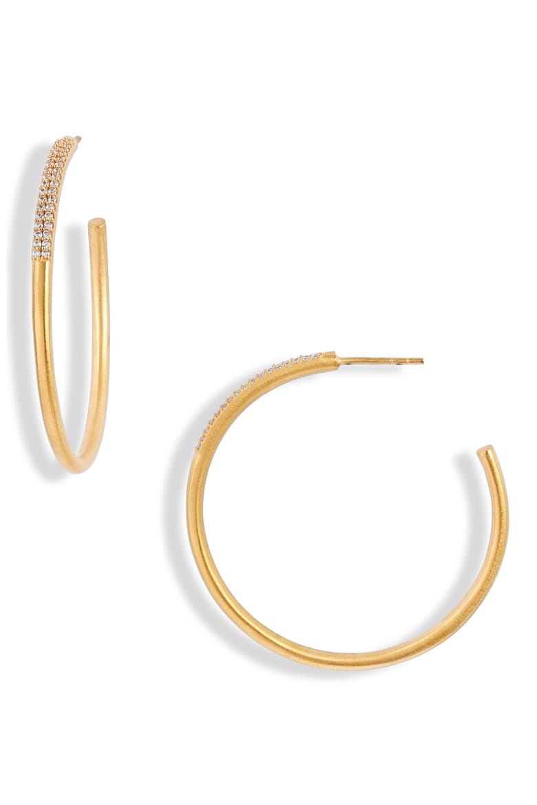 Signature Pavé Hoop Earrings, Main, color, WHITE TOPAZ/GOLD