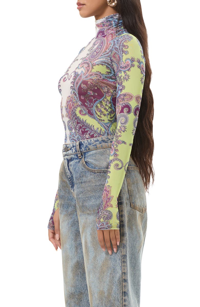 AFRM Zadie Turtleneck Printed Mesh Top, Alternate, color, Citrus Paisley