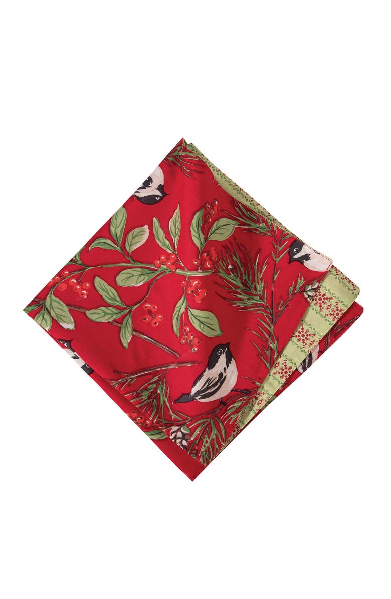C&F Home Chickadee & Berries 100% Cotton Set of 6 Red Cloth Napkins, Main, color, Red