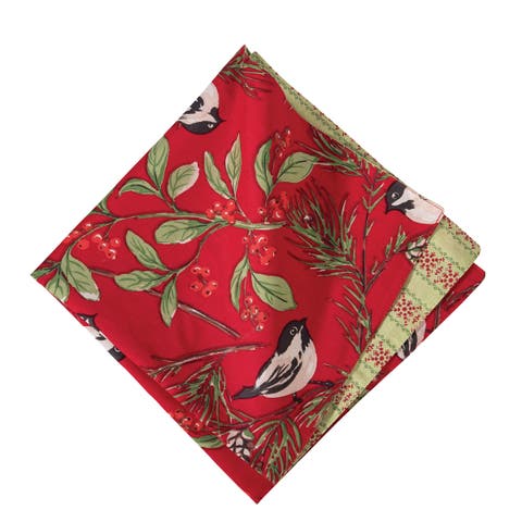 Chickadee & Berries 100% Cotton Set of 6 Red Cloth Napkins