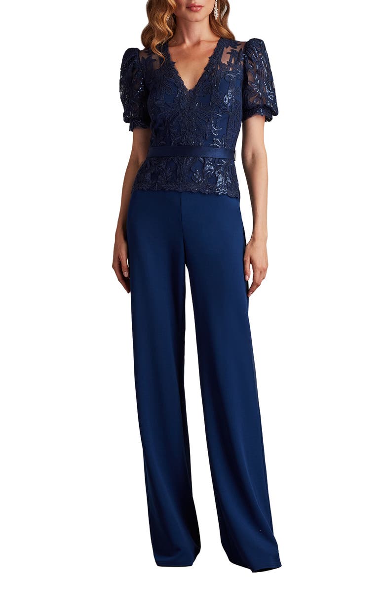 Tadashi Shoji Beaded Bodice Jumpsuit, Main, color, Midnight