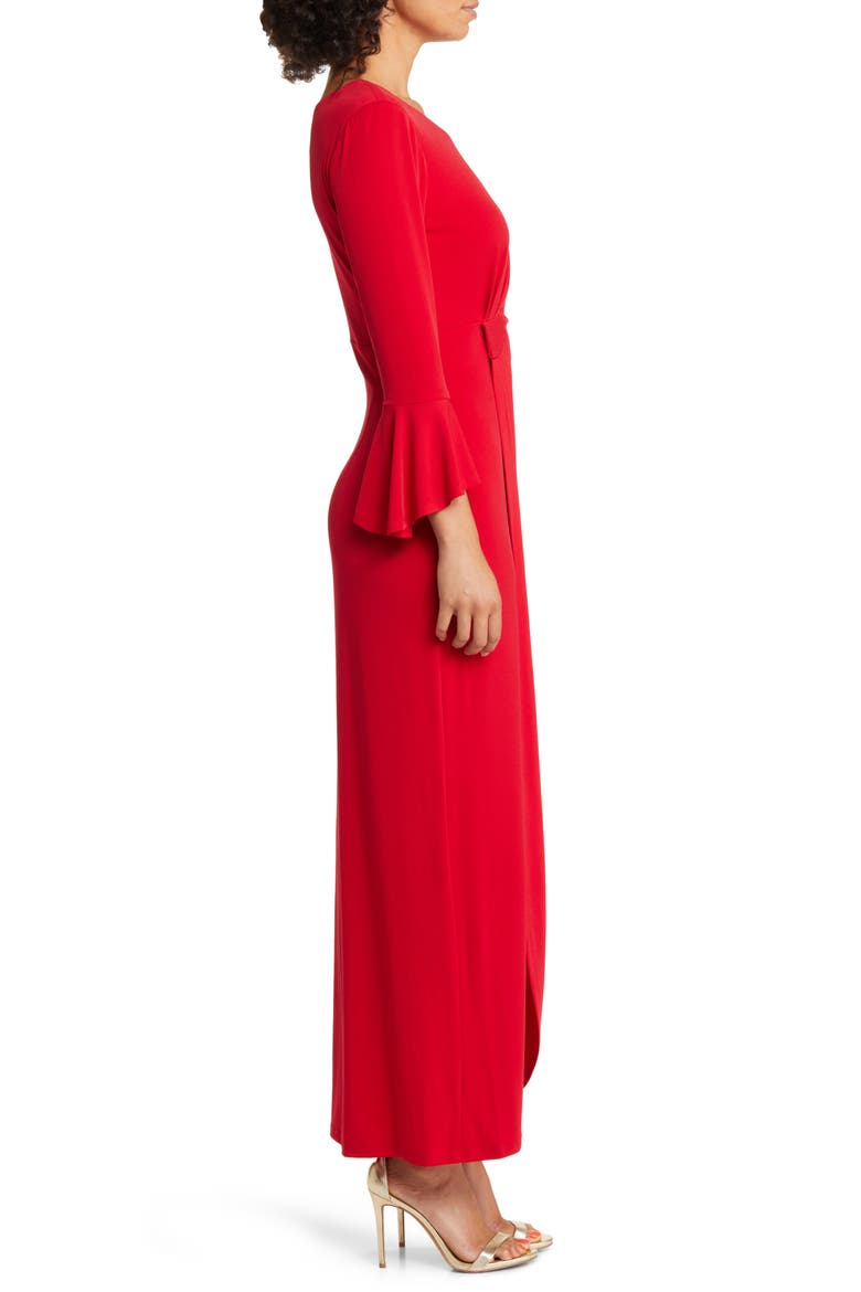 Bell Sleeve Gathered Waist Gown, Alternate, color, APPLE RED