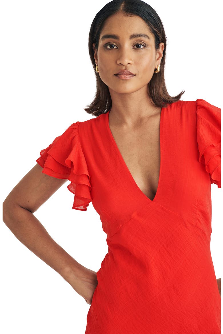 Layla Flutter Sleeve Midi Dress, Alternate, color, RED