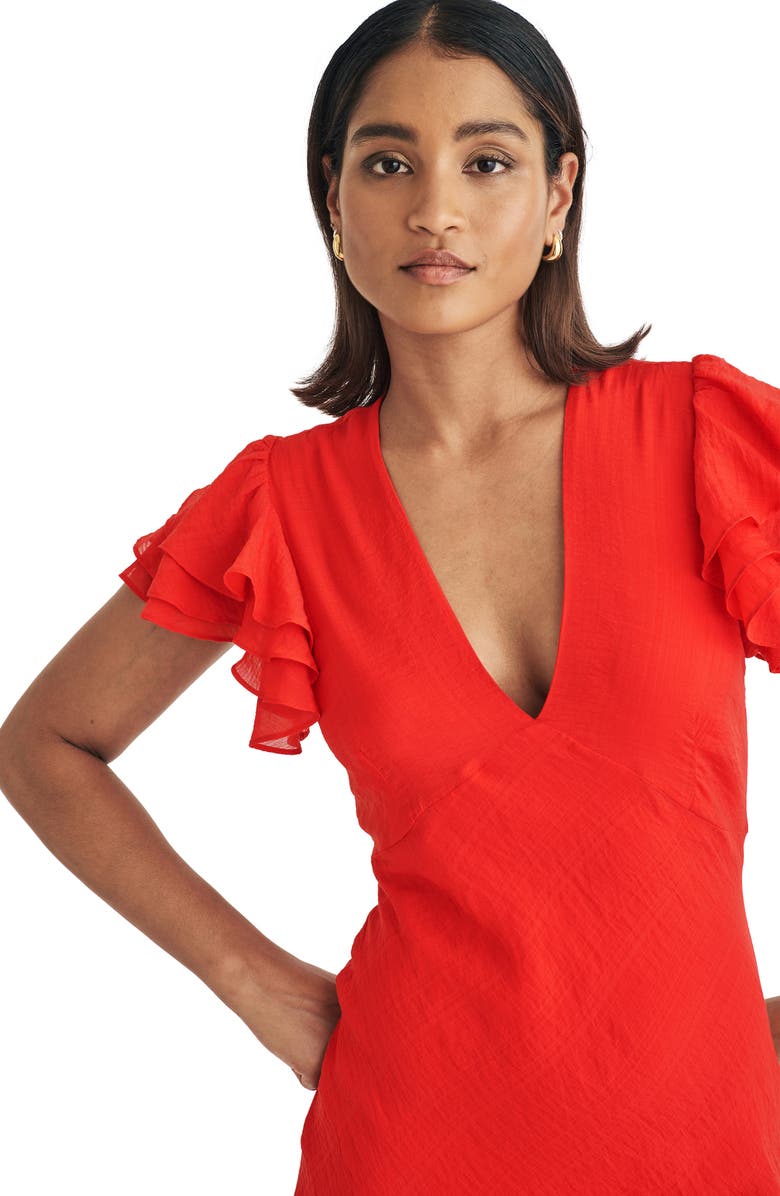 Nobody's Child Layla Flutter Sleeve Midi Dress, Alternate, color, Red